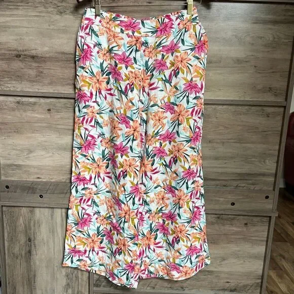 Jessica Simpson Tropical Floral Linen Flowy Wide Leg Pants - Picture 5 of 16